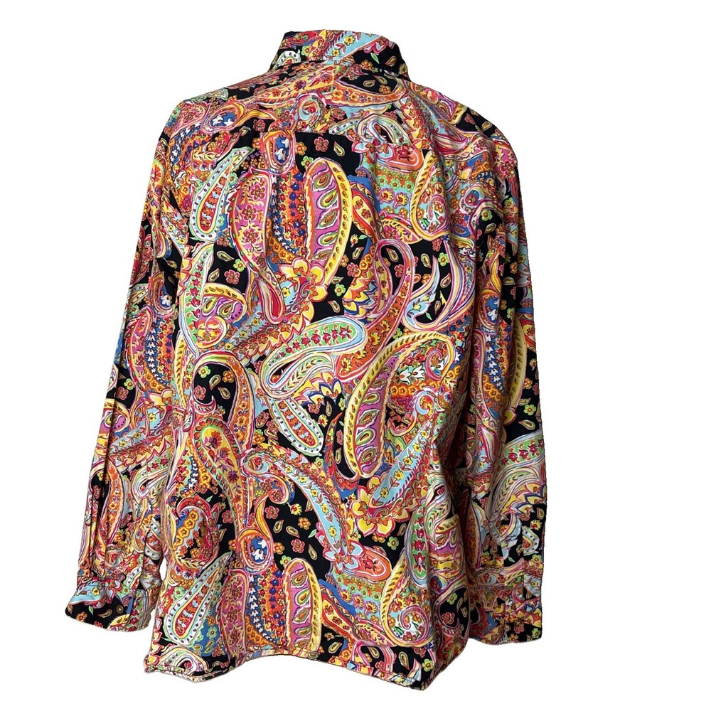 Chaps Shirt Womens 2X Colorful Paisley 100% Cotton Long Sleeve Button up top - Picture 5 of 11
